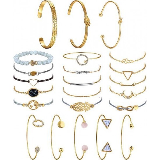 23Pcs Multiple Layered Stackable Open Cuff Bracelet Set For Women Wholesale Adjustable Wrap Bangles Bracelet 23Pcs Multiple Layered Stackable Open Cuff Bracelet Set For Women Wholesale Adjustable Wrap Bangles Bracelet
